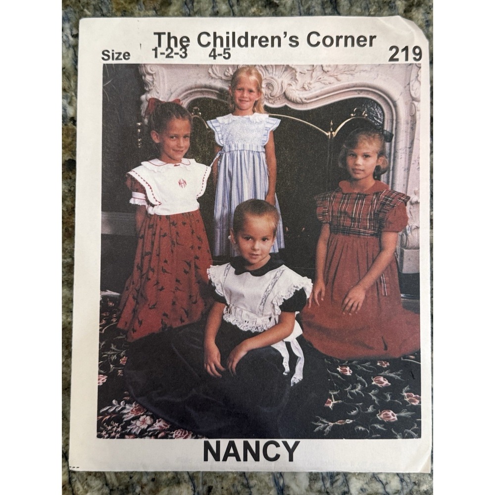 Vtg THE CHILDREN'S CORNER PATTERN #219 Sewing "Nancy" ‎ Dress Bib Sz 1-5